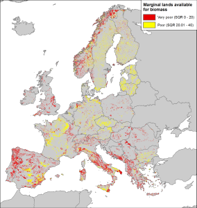 Fig. 4 - Identified marginal land being available for biomass production for bioenergy purposes according to SEEMLA GIS tool.